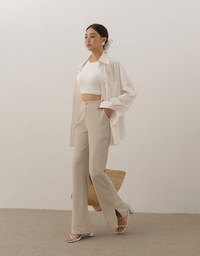 Minimal High Waist Flare Pants with Front Side Slit Detail