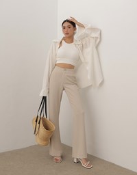 Minimal High Waist Flare Pants with Front Side Slit Detail
