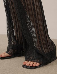 Sheer Lace Straight Leg Overlay Pants with Inner Shorts