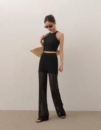 Sheer Lace Straight Leg Overlay Pants with Inner Shorts