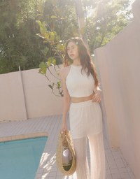 Sheer Lace Straight Leg Overlay Pants with Inner Shorts