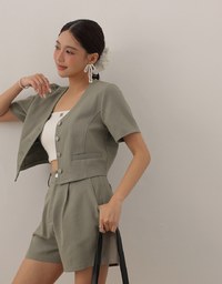 High Waist Pleated Tailored Wide Leg Shorts