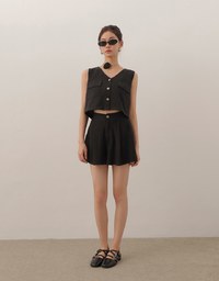 Lace Crochet Inspired Knit Pleated Short