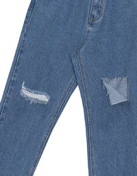 Asymmetric Ripped Frayed Hem Slim Fit Straight Leg Jeans Denim Pants