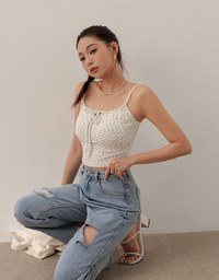 Asymmetric Ripped Frayed Hem Slim Fit Straight Leg Jeans Denim Pants