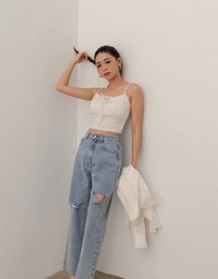 Asymmetric Ripped Frayed Hem Slim Fit Straight Leg Jeans Denim Pants