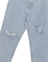 Asymmetric Ripped Frayed Hem Slim Fit Straight Leg Jeans Denim Pants