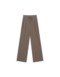 Cooling Fabric Front Pleated Wide Leg Pants with Drawstring Detail