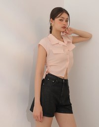 High Waist Washed Jeans Denim Shorts with Pocket Details
