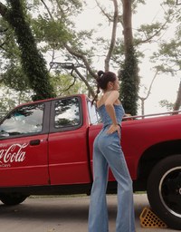 涼感デニムロングパンツ