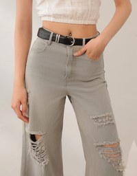 ダメージ加工ワイドデニム(ベルト付き)
