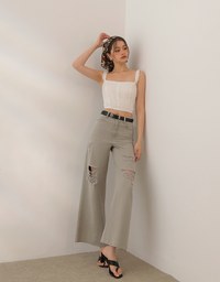 ダメージ加工ワイドデニム(ベルト付き)