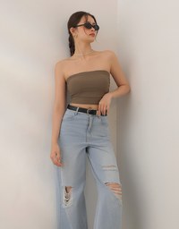 Raw Hem Distressed Detailed Wide Jeans Denim Pants with Belt