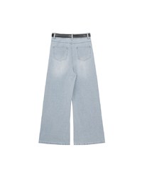 Raw Hem Distressed Detailed Wide Jeans Denim Pants with Belt