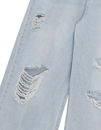 Raw Hem Distressed Detailed Wide Jeans Denim Pants with Belt