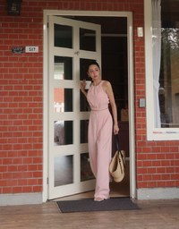 Textured Check High Waist Wide Leg Pleated Trousers
