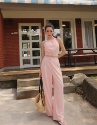 Textured Check High Waist Wide Leg Pleated Trousers