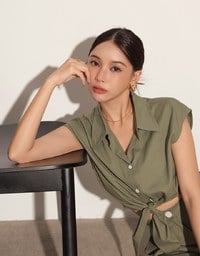 Casual Wide Leg Tailored Linen Shorts with Button Closure