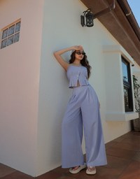 Straight Cut Pleated Tailored Wide Leg Long Trousers