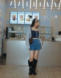 High Waist Clean Cut Jeans Denim Shorts with Front Seam Detail