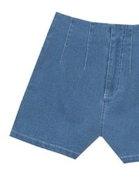 High Waist Clean Cut Jeans Denim Shorts with Front Seam Detail