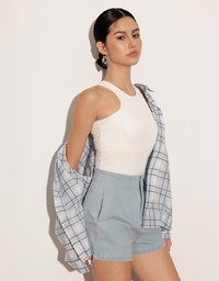 High Waist Clean Cut Jeans Denim Shorts with Front Seam Detail