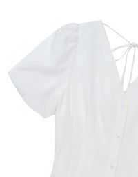 V Neck Button Front Puff Sleeve Flared Hem Maxi Dress