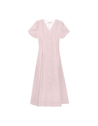 V Neck Button Front Puff Sleeve Flared Hem Maxi Dress