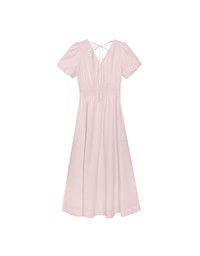 V Neck Button Front Puff Sleeve Flared Hem Maxi Dress