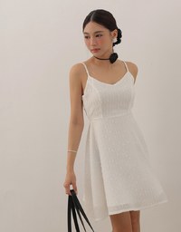 Textured Dot Weave Flare Mini Dress with Spaghetti Straps