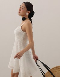 Textured Dot Weave Flare Mini Dress with Spaghetti Straps
