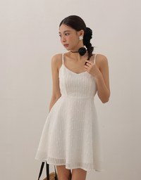 Textured Dot Weave Flare Mini Dress with Spaghetti Straps