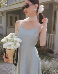 Textured Dot Weave Flare Mini Dress with Spaghetti Straps