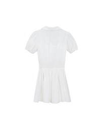 Sheer Chiffon Puff Sleeve Collared Mini Dress with Ruched Waistband Detail