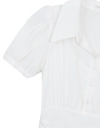 Sheer Chiffon Puff Sleeve Collared Mini Dress with Ruched Waistband Detail