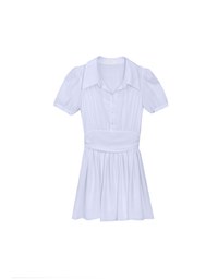 Sheer Chiffon Puff Sleeve Collared Mini Dress with Ruched Waistband Detail