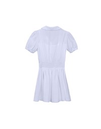 Sheer Chiffon Puff Sleeve Collared Mini Dress with Ruched Waistband Detail