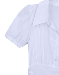Sheer Chiffon Puff Sleeve Collared Mini Dress with Ruched Waistband Detail