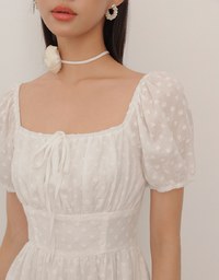 Embroidered Ditsy Floral Maxi Dress with Puff Sleeves and Ruffled Hem