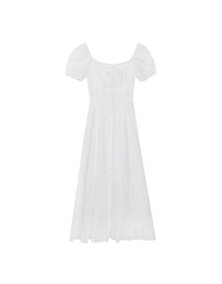 Embroidered Ditsy Floral Maxi Dress with Puff Sleeves and Ruffled Hem
