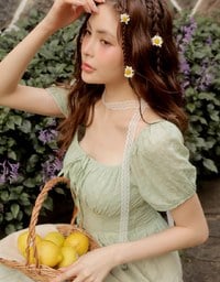 Embroidered Ditsy Floral Maxi Dress with Puff Sleeves and Ruffled Hem