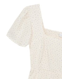 Square Neck Puff Sleeve Ditzy Floral Flare Mini Dress