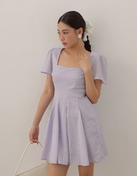 Square Neck Puff Sleeve Ditzy Floral Flare Mini Dress