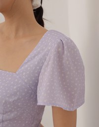 Square Neck Puff Sleeve Ditzy Floral Flare Mini Dress