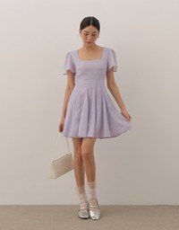 Square Neck Puff Sleeve Ditzy Floral Flare Mini Dress