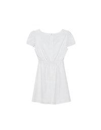 Square Neck Bow Embroidered Puff Sleeve Mini Dress