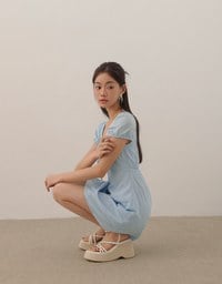 Square Neck Bow Embroidered Puff Sleeve Mini Dress