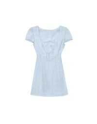 Square Neck Bow Embroidered Puff Sleeve Mini Dress