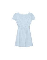 Square Neck Bow Embroidered Puff Sleeve Mini Dress