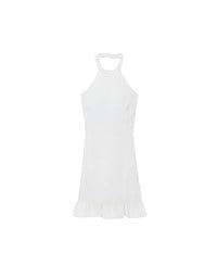 Textured Sleeveless Halter Padded Mini Dress with Ruffled Hem